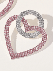 Pink Rhinestones Heart Hoop Earrings