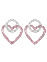 Pink Rhinestones Heart Hoop Earrings
