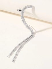 Rhinestones Silver Tassel Long Chain Earrings