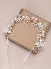 The Bride Flower Girl Leaf Pearl Headband