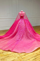 Ball Gown Sweetheart Pink Lace Appliques Tulle Long Quinceanera Dresses