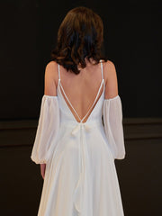 A-Line Chiffon Detachable Puffy Sleeves Wedding Dress