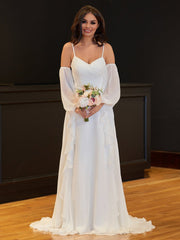 A-Line Chiffon Detachable Puffy Sleeves Wedding Dress
