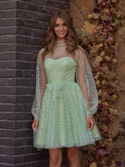 A-Line Corset Homecoming Dress with Sleeves