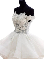 A-Line Lace Organza Appliqued Off-the Shoulder Prom Dress