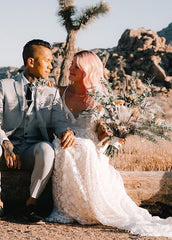 A Line Lace Wedding Dresses Nude Lining