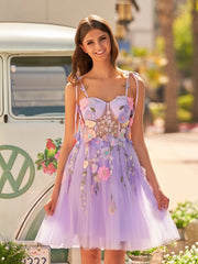 A-Line Lavender Bloom Mini Homecoming Dress