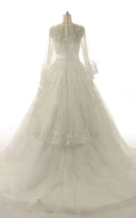 A-Line Long Sleeve Tulle Lace Weddig Dress