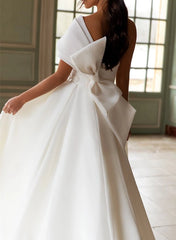 A-Line One-Shoulder Organza Sweep Train Wedding Dress With Appliques Lace