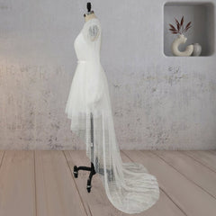A-Line Polka Dot Illusion Charm Asymmetrical Wedding Dress