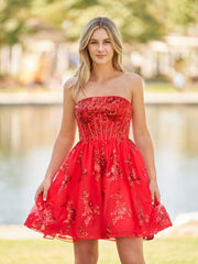 A-Line Red Short Homecoming Dress with Sequins
