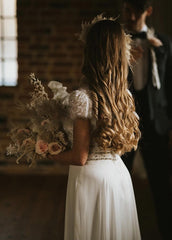 A Line Short Sleeves V Neck Wedding Dresses