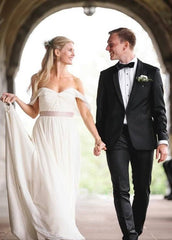 A Line Simple Chiffon Wedding Dresses Pleated Boho Bridal Dress