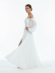 A-Line Sweetheart Long Sleeves Chiffon Sweep Train Wedding Dress