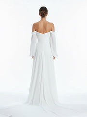A-Line Sweetheart Long Sleeves Chiffon Sweep Train Wedding Dress