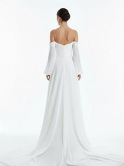 A-Line Sweetheart Long Sleeves Chiffon Sweep Train Wedding Dress