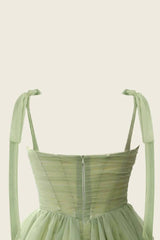 A-Line V-Neck Sage Green Pleated Short Homecoming Dress