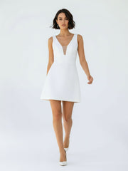 A-Line V-Neck Sleeveless Short Mini Satin Wedding Dresses