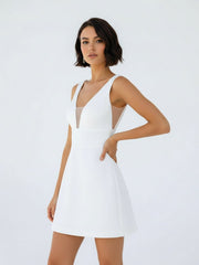 A-Line V-Neck Sleeveless Short Mini Satin Wedding Dresses