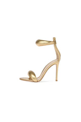 Gold Ankle Strap Leather Stiletto High Heel Sandals