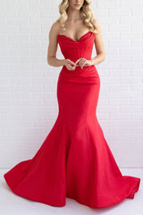 Blue Sweetheart Mermaid Pleated Long Formal Prom Dresses With Appliques