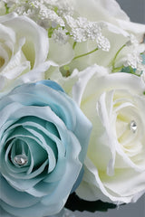 Artificial Blue Rose Cascade Wedding Flower Bouquets