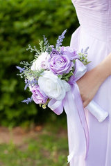 Artificial Lilac Rose Flower Cascade Wedding Flower Bouquets