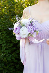 Artificial Lilac Rose Flower Cascade Wedding Flower Bouquets