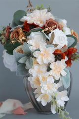 Artificial Orange Rose Peony Cascade Wedding Flower Bouquets