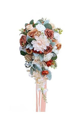 Artificial Orange Rose Peony Cascade Wedding Flower Bouquets