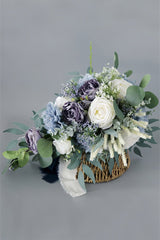 Artificial Purple Rose Cascade Wedding Flower Bouquets with Ribborn