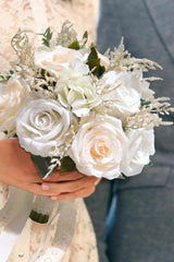 Artificial White Rose Cascade Wedding Flower Bouquets