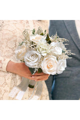 Artificial White Rose Cascade Wedding Flower Bouquets