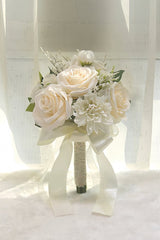 Artificial White Rose Hydrangea Cascade Wedding Flower Bouquets