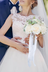 Artificial White Silk Rose Peony Cascade Wedding Bouquet Flowers