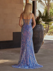 Scoop Neck Hot Pink Mermaid Sequins Long Prom Dresses with Beading