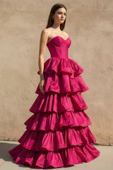 Sweetheart Fuchsia Ruffles A-line Prom Dresses