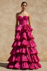 Sweetheart Fuchsia Ruffles A-line Prom Dresses