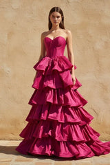 Sweetheart Fuchsia Ruffles A-line Prom Dresses