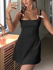 Black - Square Neck Sleeveless A Line Short Cocktail Dresses