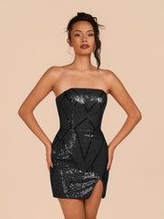 Black - Strapless Bodycon Sequins Homecoming Dresses With Slit