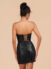 Black - Strapless Bodycon Sequins Homecoming Dresses With Slit