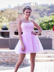 Back Cutout Applique Lace A-line Homecoming Dress
