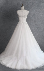 Ball Gown Cap Sleeve Lace Satin Dress With Beading Appliques Illusion