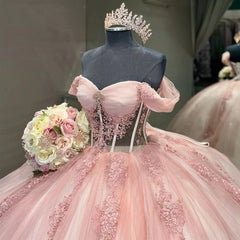 Ball-Gown Pink Off-the-Shoulder Quinceanera Dresses