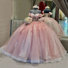 Ball-Gown Pink Off-the-Shoulder Quinceanera Dresses