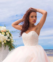 Ball Gown Tulle Lace Satin Strapless Weddig Dress