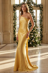 Yellow - One Shoulder Sheath Satin Backless Long Prom Dresses