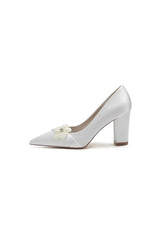 Beaded Pointed Toe Slip-on Wedding Shoes With Flower