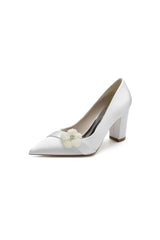 Beaded Pointed Toe Slip-on Wedding Shoes With Flower